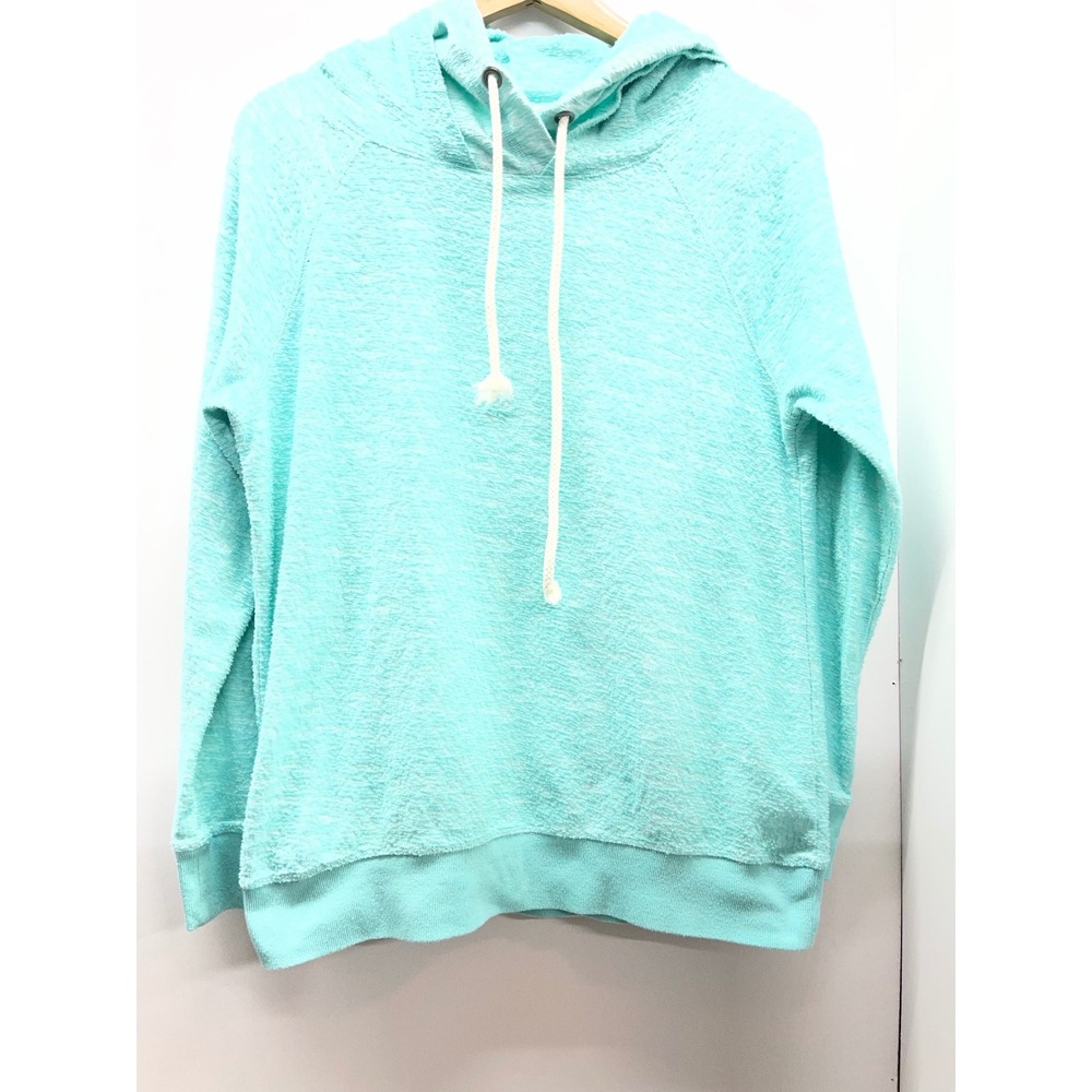Stem Womens Aqua Blue Textured Slub Knit Pullover Hoodie Size Large